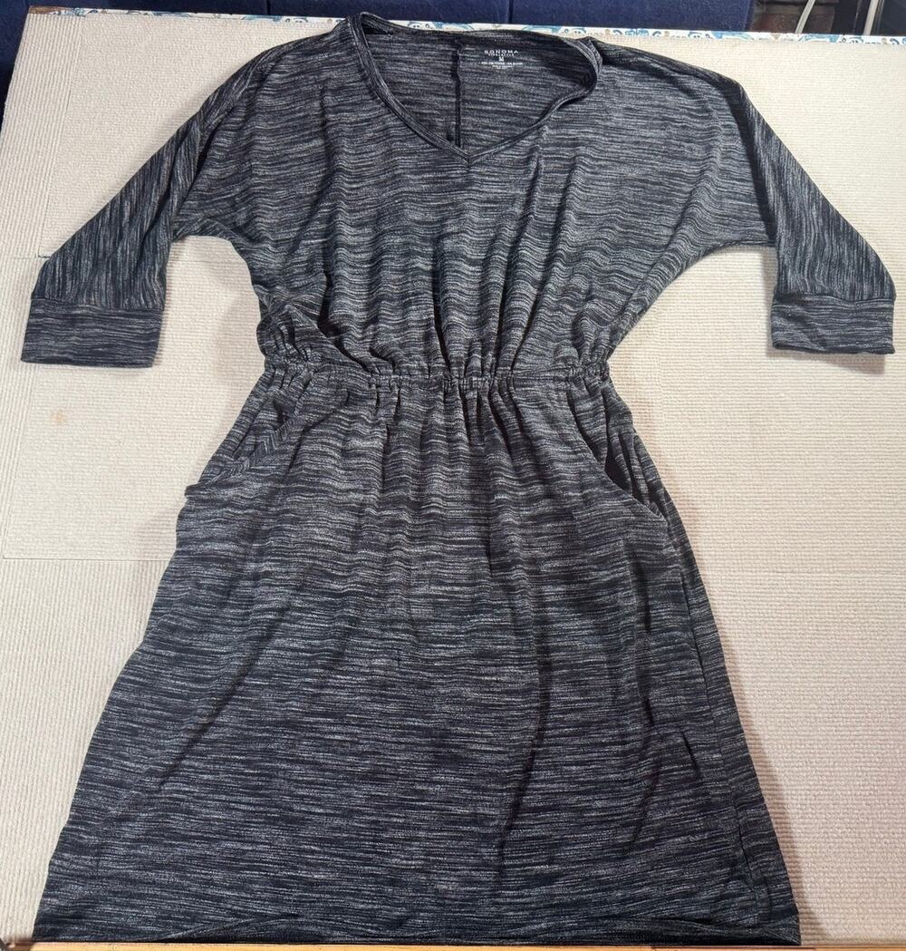 Sonoma Life + Style Women's Medium Dress Midi 3/4 Length Sleeves Pockets Gray
